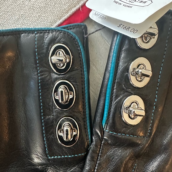 Coach Black Leather Gloves with Silver Buttons - Picture 2 of 4